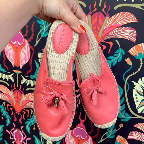 Coach pink Cassidy espadrille leather flats tassel - Picture 1 of 6